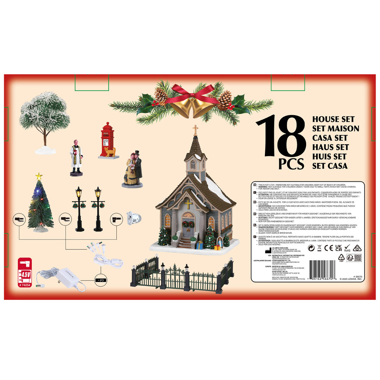 Small Town Church Set Incl. Adaptor 550 Ma (White) Lemax Christmas Village House Set