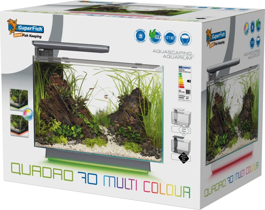 Superfish Quadro 70 Black Aquarium with Multi Colour LED Lighting