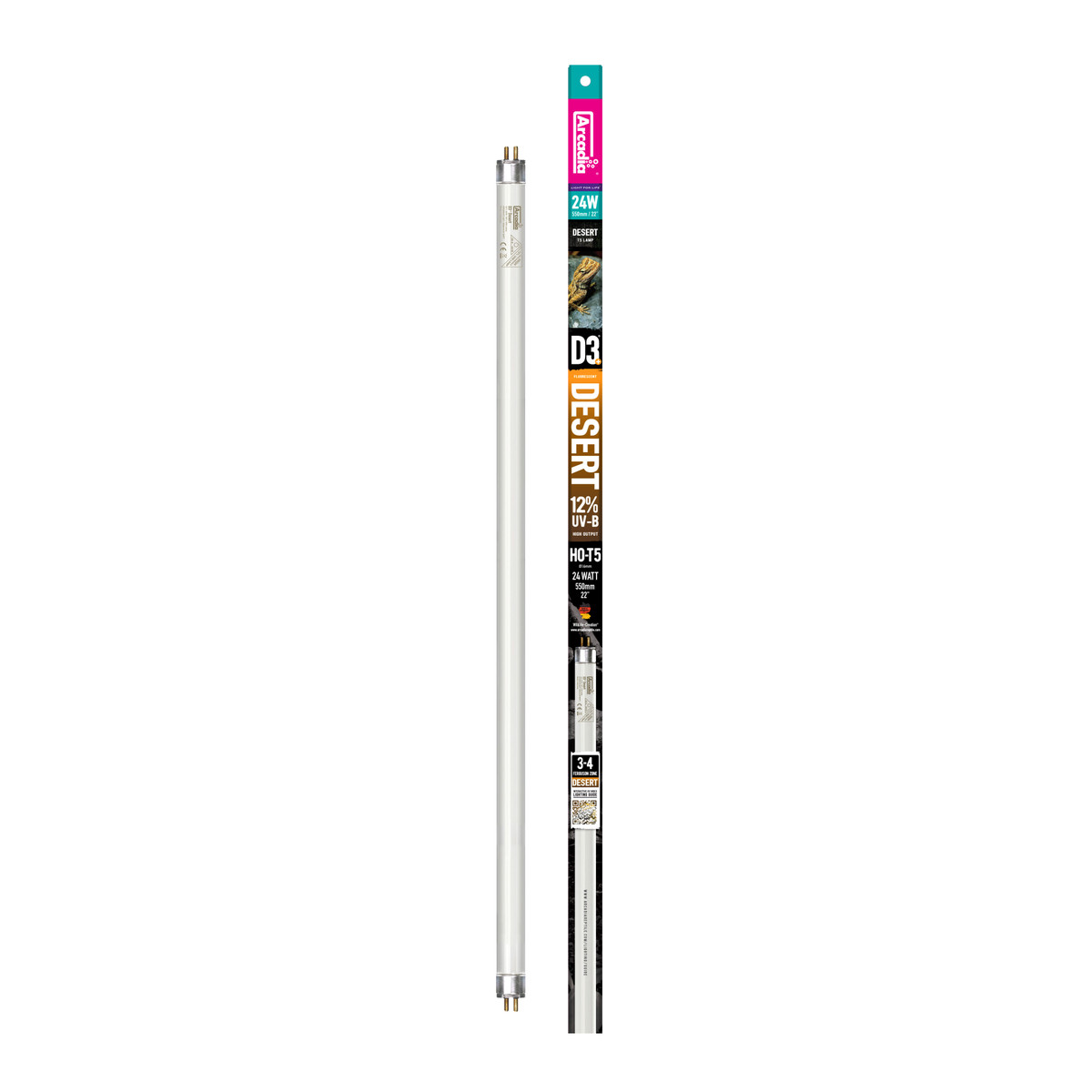 Arcadia D3+ Reptile T5 Lamp 12% UVB 56cm (22") 24W Arcadia/Monkfield Nutrition