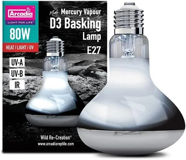 Arcadia Mini Mercury Vapour D3 UV Basking Lamp 80W Arcadia/Monkfield Nutrition