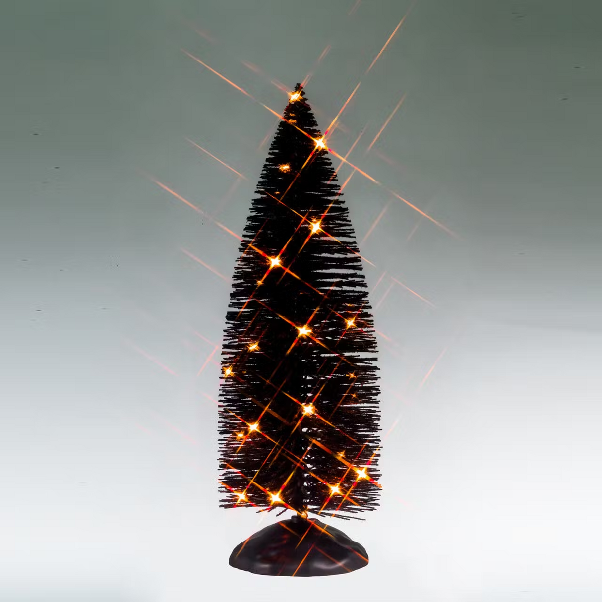 Black Bristle Tree With Orange Lights B/O (4.5V) Lemax Christmas Village Trees