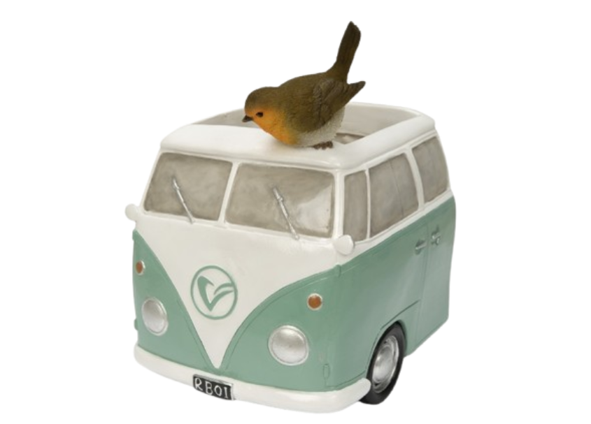 Green Camper Van Planter with Robin by Vivid Arts Vivid Arts