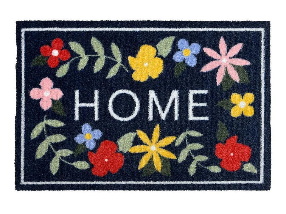 Eco Flex Washable Navy Doormat Floral Home 50x75cm
