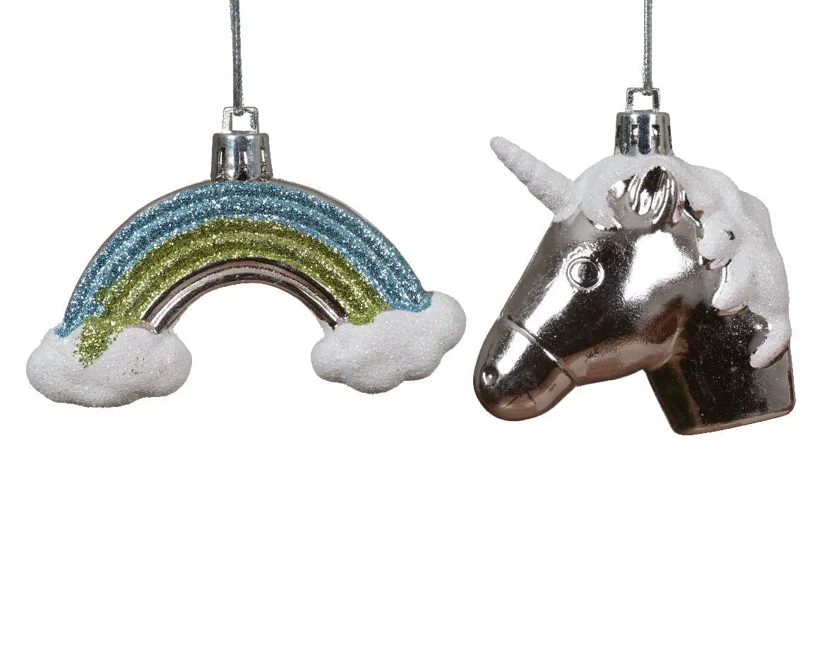 Glitter Christmas Tree Hanging Decoration - Unicorn or Rainbow by Kaemingk Mill Race Garden Centre