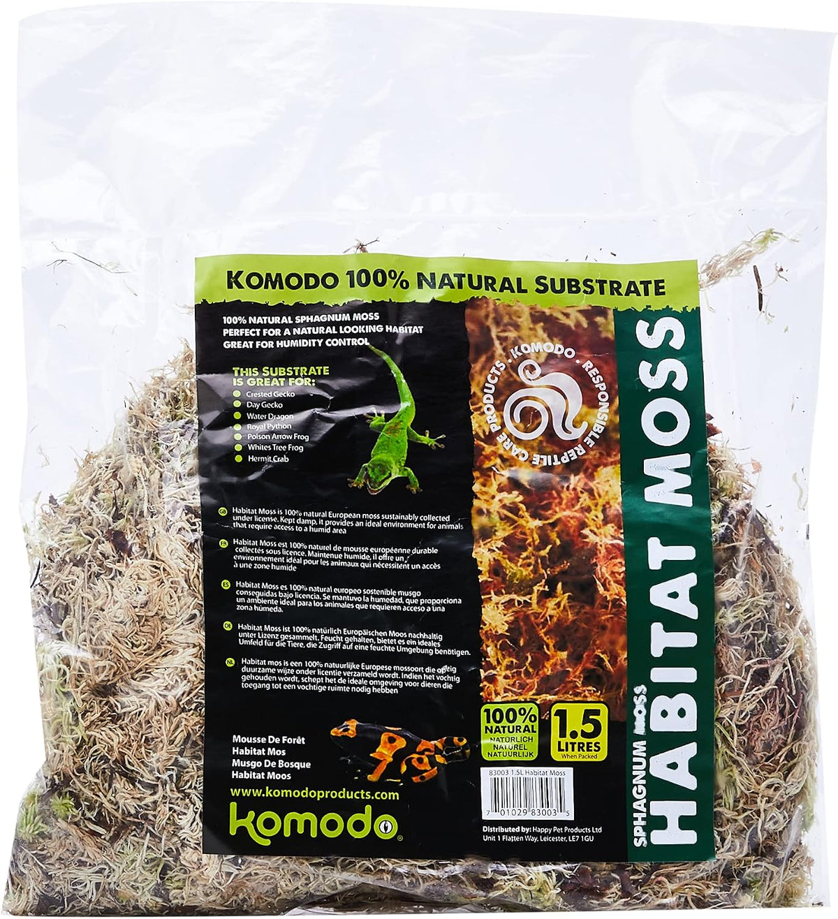 Komodo Habitat Moss 1.5L – Sphagnum Moss for Reptiles Happy Pet Products Limited