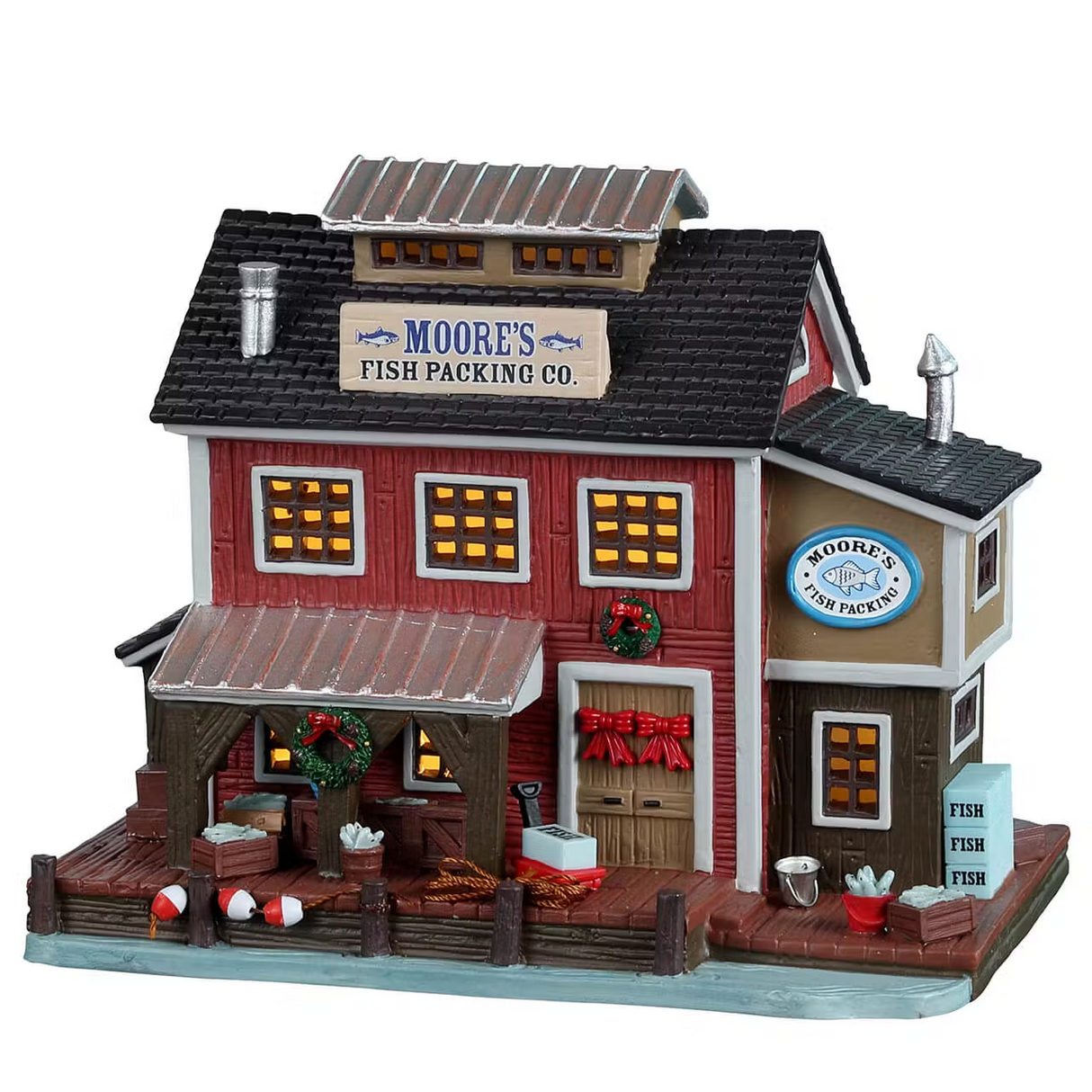 Moore's Fish Packing Co. With 4.5V Adaptor Lemax Christmas Village Illuminated Building
