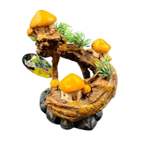 Mushroom Houses on Branch Aquarium Ornament