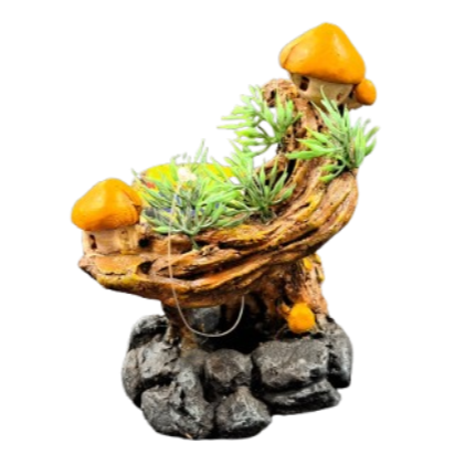 Mushroom Houses on Branch Aquarium Ornament