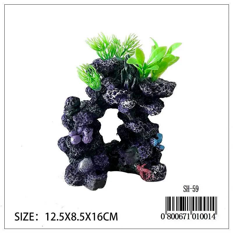 Aquarium D cor Rock w/Green Plants SH-59