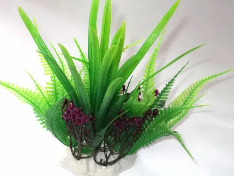Fern and Grass With Flowers Aquarium Ornament Decoration