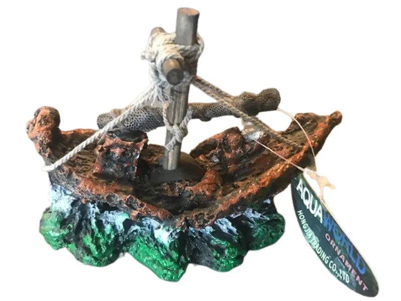 Mini Ship on Rocks Aquarium Ornament – 12cm Resin Décor Anhui Hefei Hongjia Co Ltd