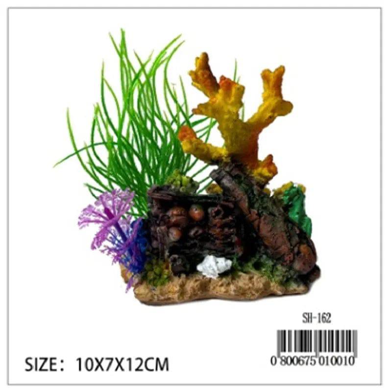 Rock with Coral and Green Plant Aquarium Decoration