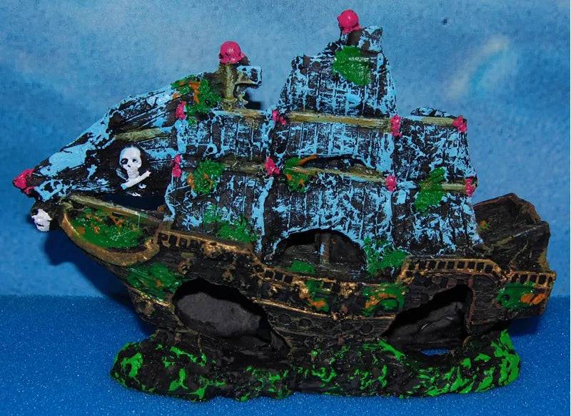 Ship With Sails Aquarium Resin Ornament 22cm