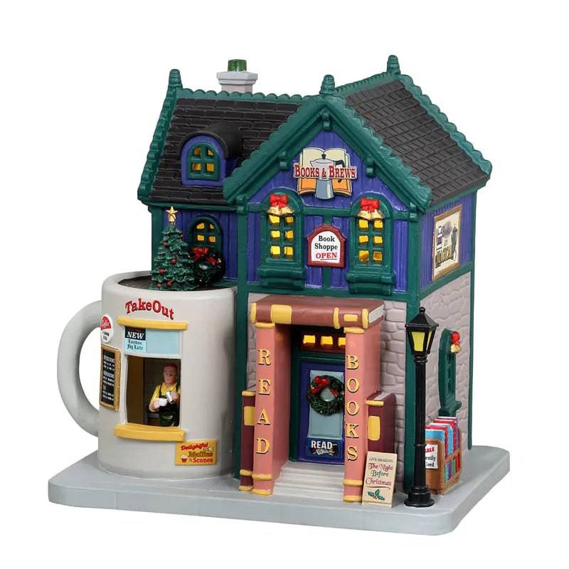Books and Brews Cafe Lemax Christmas Village Illuminated Building