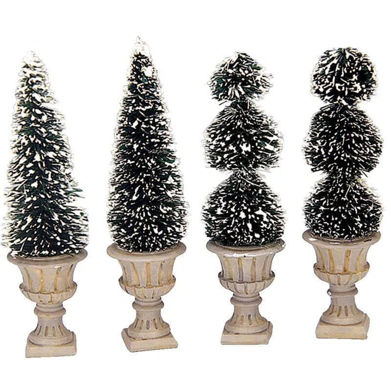 Cone-Shaped and Sculpted Topiaries Set Of 4 Lemax Christmas Village Figurine