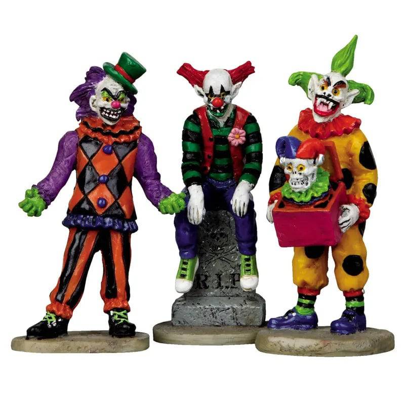Evil Sinister Clowns Set Of 3 Lemax Spooky Town Figurine Lemax