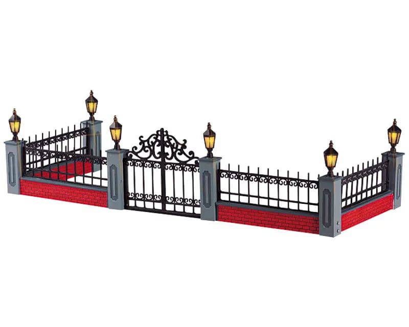 Lit Wrought Iron Fence 5pcs Lemax Christmas Village Accessory Lemax