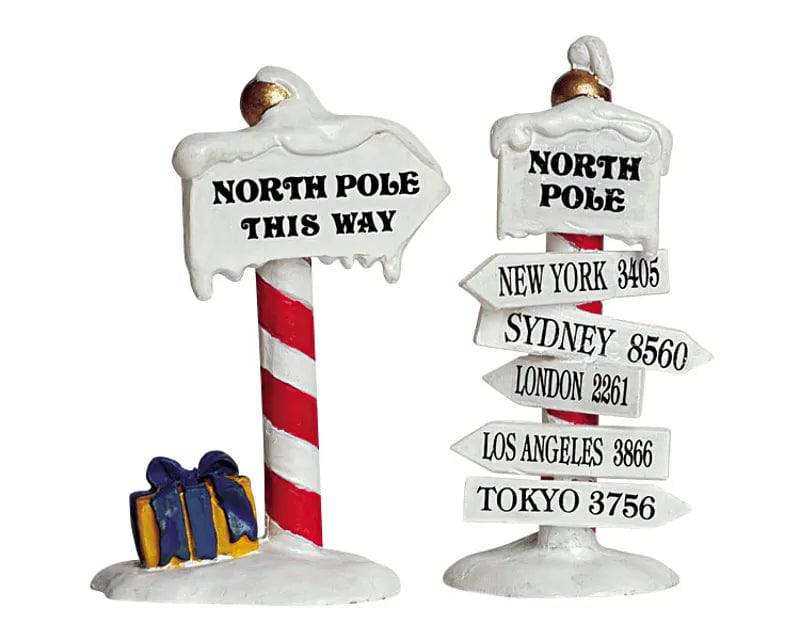 North Pole Signs 2pcs Lemax Christmas Village Accessory Lemax
