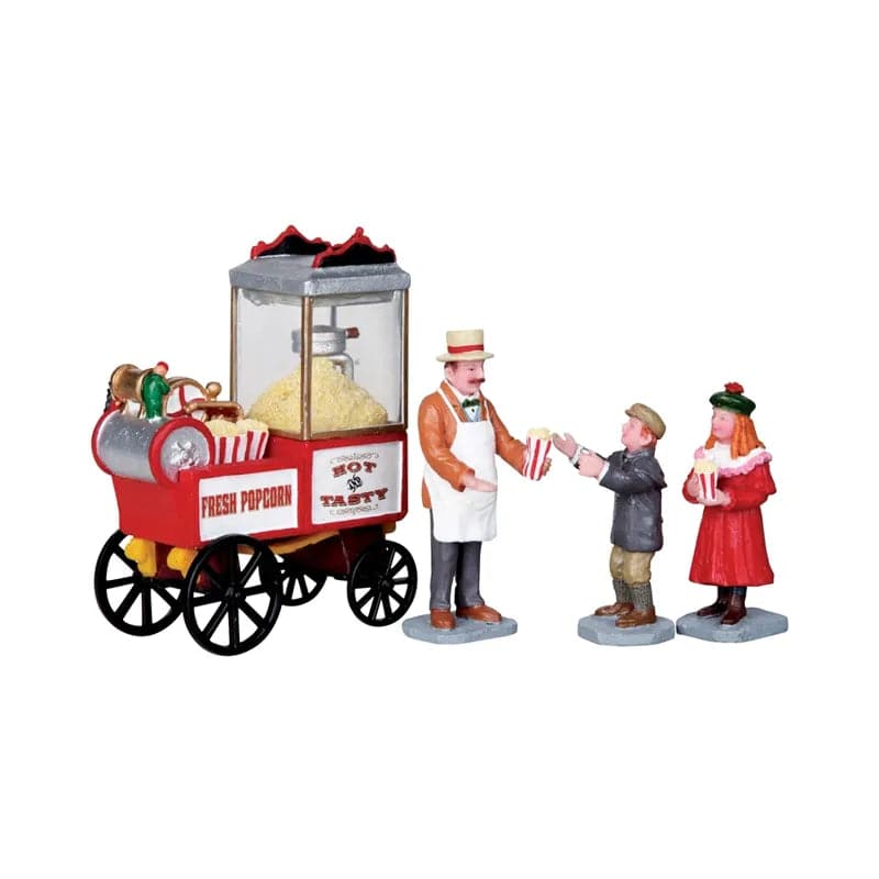 Popcorn Seller Set of 4 Lemax Christmas Village Figurine
