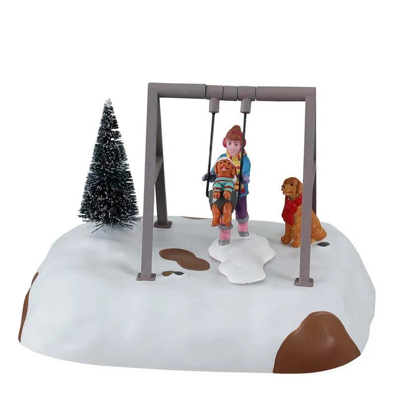 Puppy Gets A Swing Ride Lemax Christmas Village Table Accent