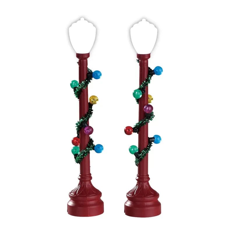 Red Globe Street Lamp Set of 2 Lemax Christmas Village Accessory Lemax