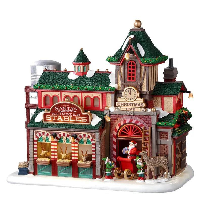 Santa's Reindeer Stables Lemax Christmas Village Illuminated Building