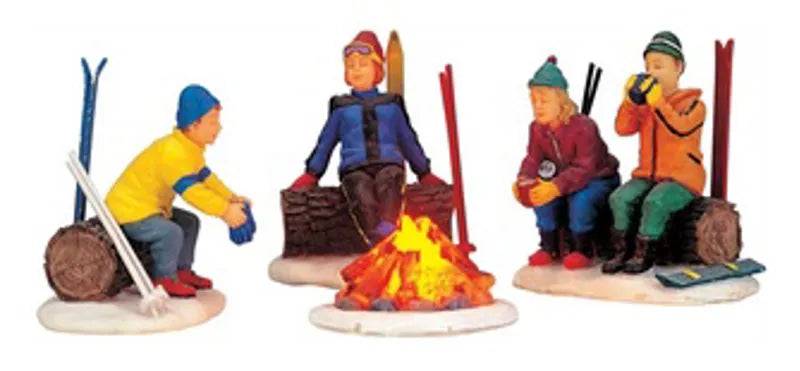 Skiers Camp Fire 4pcs Lemax Christmas Village Accessories
