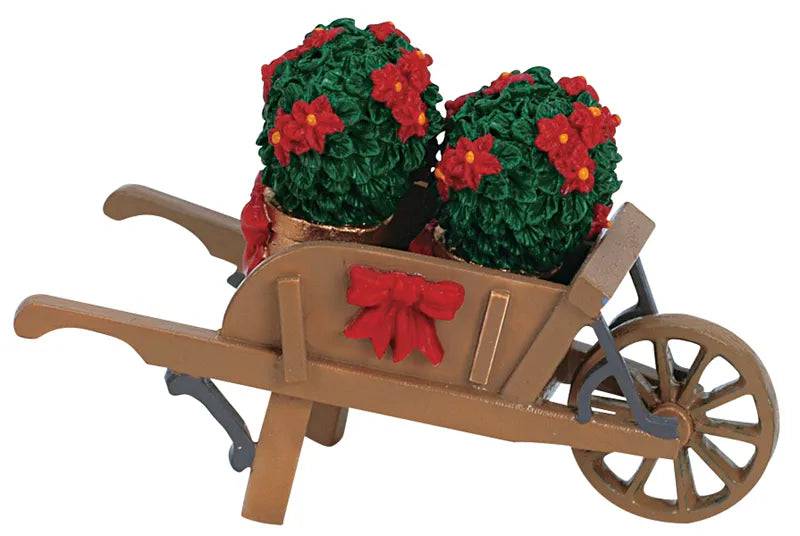Wheelbarrow With Poinsettias Lemax Christmas Village Accessory