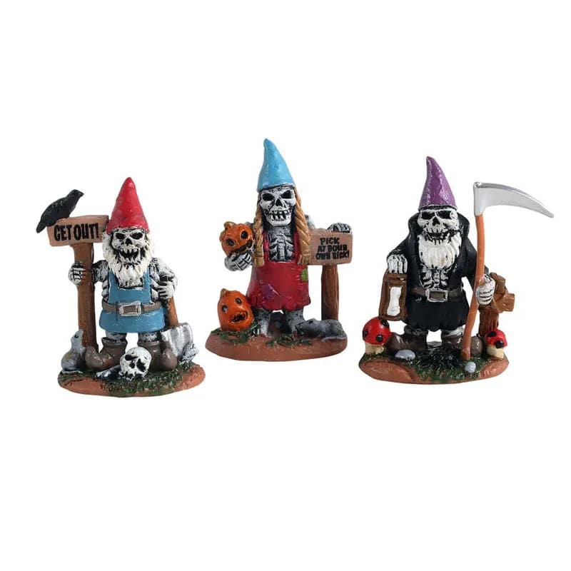 Skeleton Garden Gnomes Set Of 3 Lemax Spooky Town Figurine