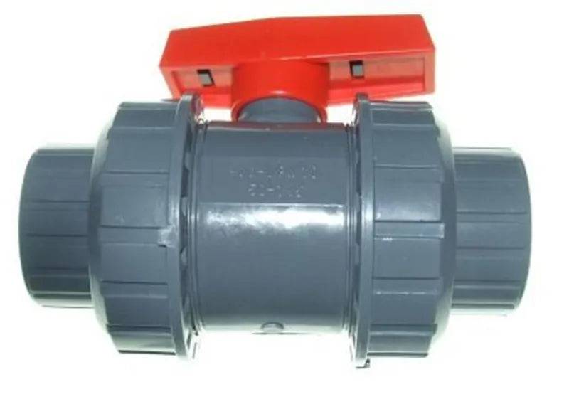 Red and grey ball valve union for 3 Inch bore pipe