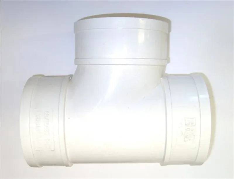 White PVC-U straight tee, for 3 Inch bore PVC-U pipe