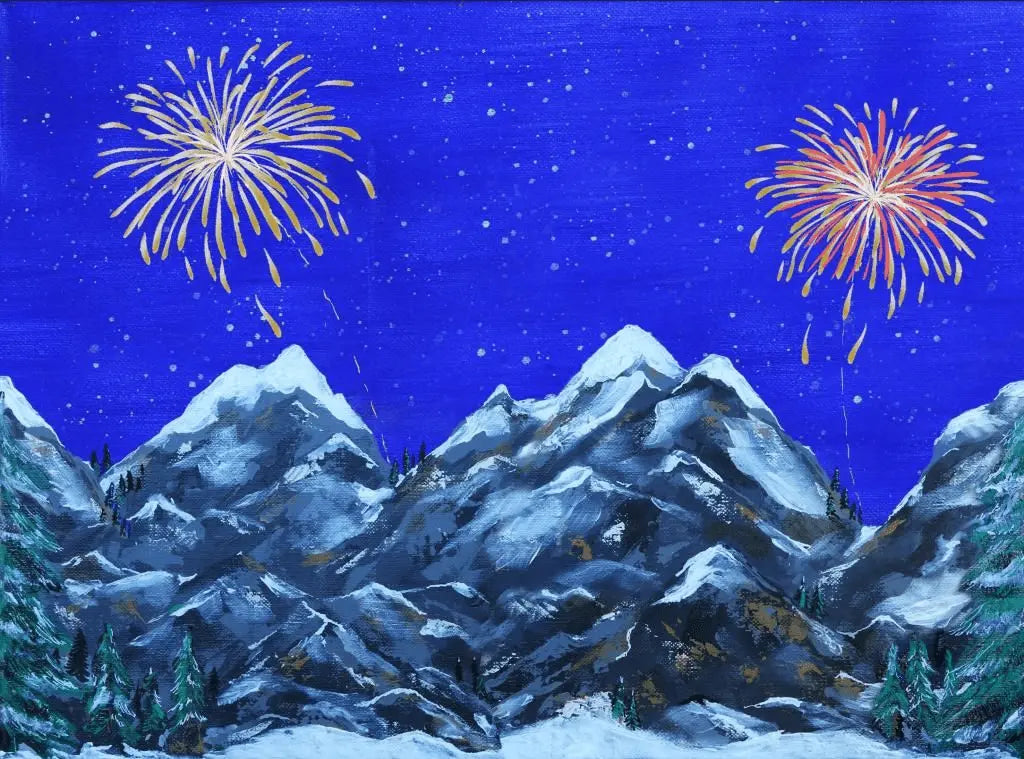 My Village Background Lighted Canvas Firework Effect 76X56 Cm My Village