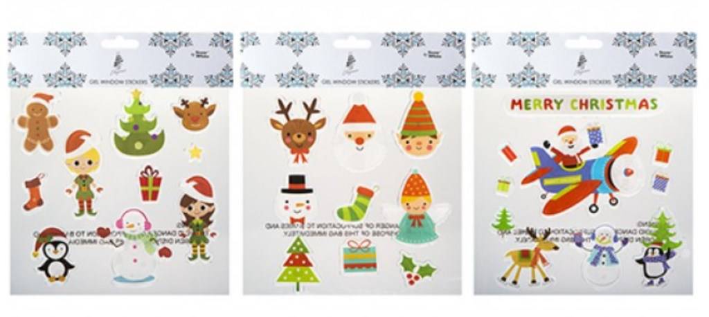 20 x 20cm Christmas Printed Gel Window Stickers Assorted