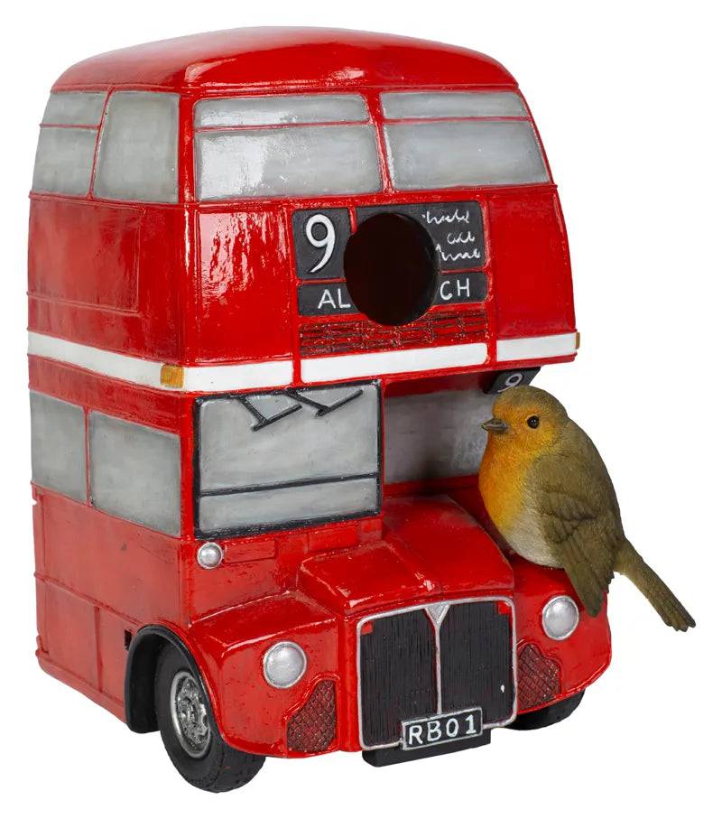 London Bus Robin Birdhouse Ornament Size D by Vivid Arts