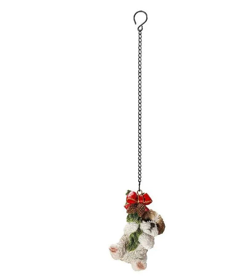 Vivid Arts Christmas Hanging Mini Shih Tzu Brown and White Puppy Dog Ornament Size G