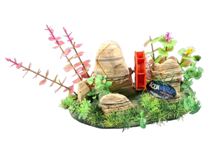 Water Wheel In Rock Aquarium Ornament