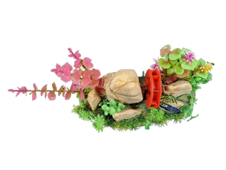 Water Wheel In Rock Aquarium Ornament