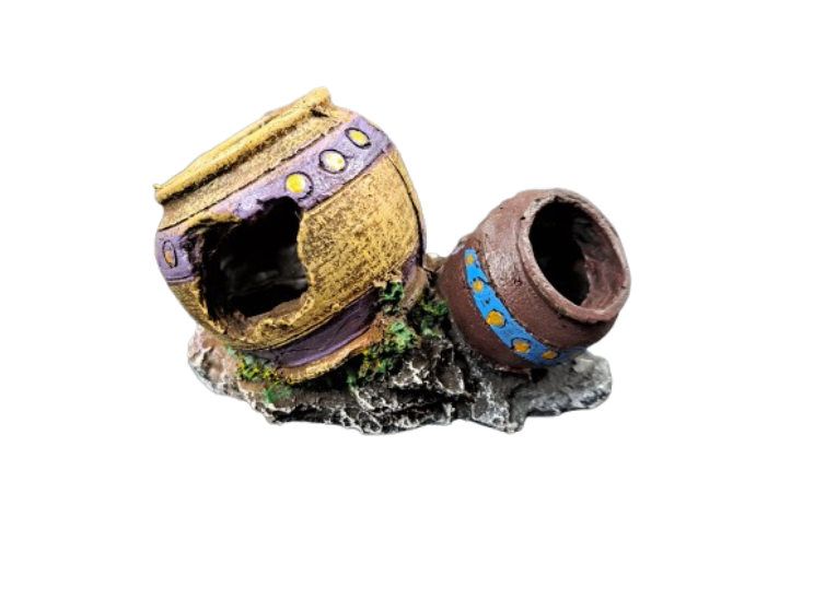 Broken Pots on Rock Aquarium Ornament