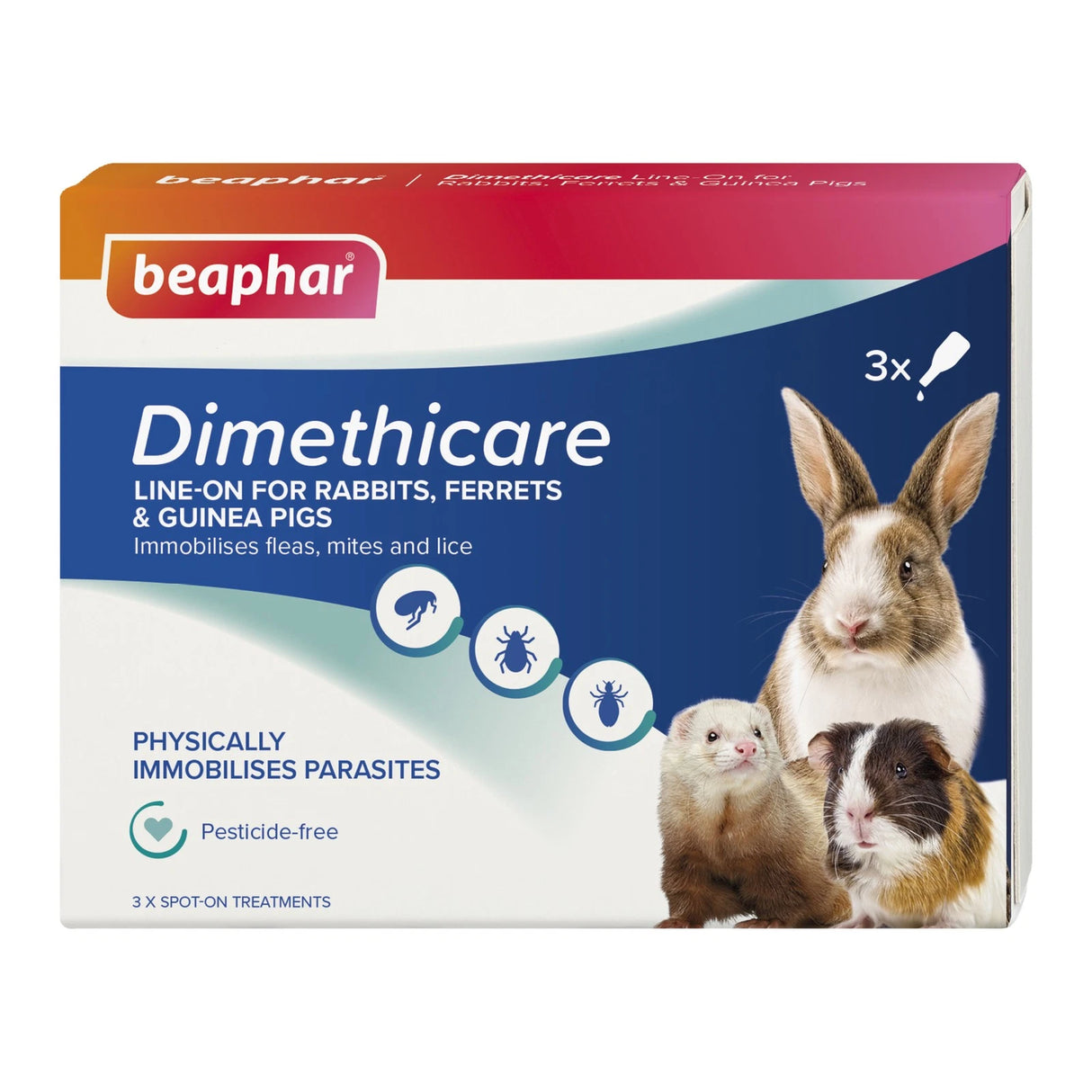 Beaphar Dimethicare Line-On Flea Treatment for Rabbits, Guinea Pigs and Ferrets 3x pipettes Beaphar