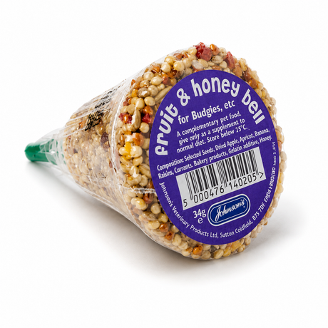 Johnsons Budgie & Parakeet Fruit and Honey Bell Treat (34g) – Enriched Hanging Seed Snack Johnsons Veterinary Products
