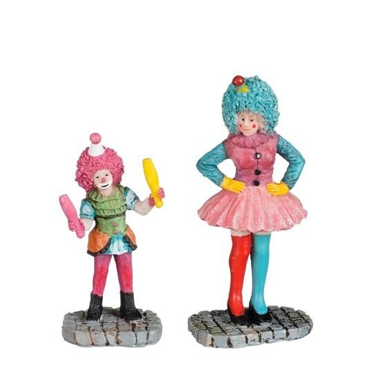 Luville Carnival Clown Figurines Set of 2 Miniature Village Figures LuVille