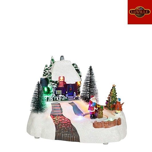 Luville Collectables LED Village House – Battery Operated Christmas Village Scene – 20 x 14 x 15 cm LuVille