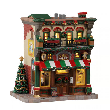 Mario's Pizzeria & Bistro Lemax Christmas Village Illuminated Building Lemax