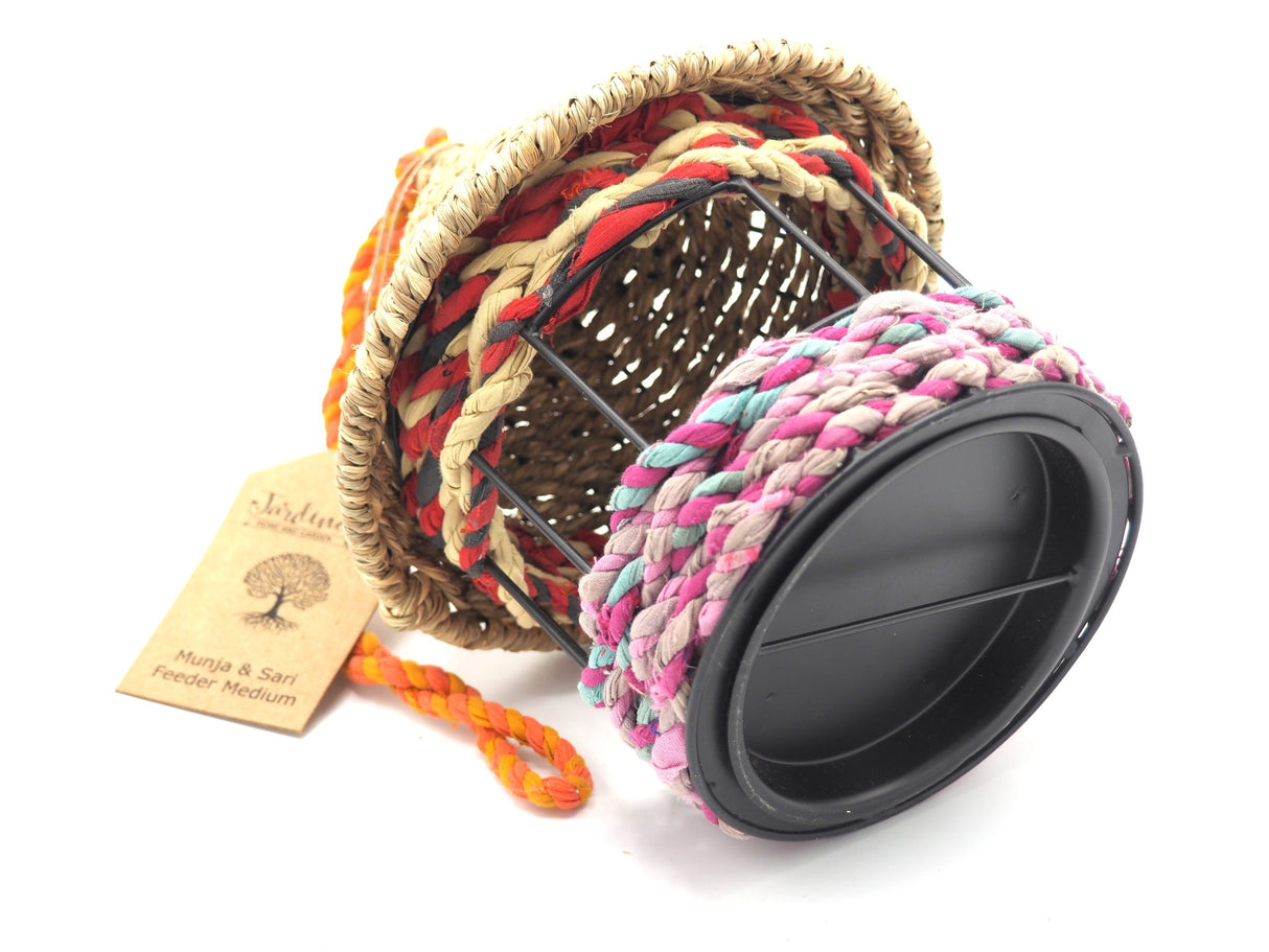 Munja and Reclaimed Fabric Eco Hanging Bird Feeder - Medium