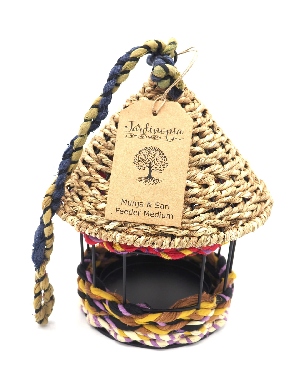 Munja and Reclaimed Fabric Eco Hanging Bird Feeder - Medium