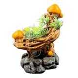 Mushroom Houses on Branch Aquarium Ornament