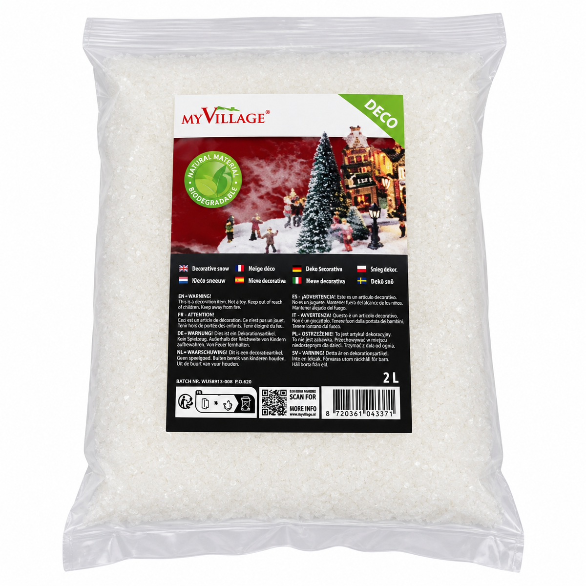 My Village Fine Bio Snow (10 Litres) – Fine Artificial Scatter Snow Powder for Christmas Village Displays & Winter Dioramas | Bulk Bag My Village