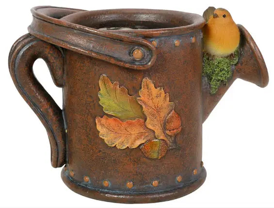 Robin Watering Can Planter Real Life Resin Ornament By Vivid Arts