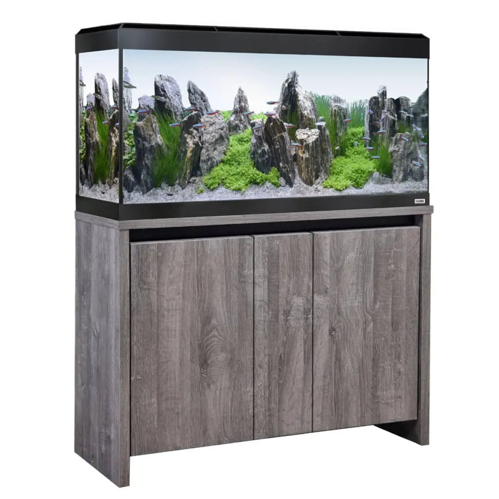 Fluval Roma 200 Black Aquarium with Grey Whiteriver Oak Cabinet Set Fluval