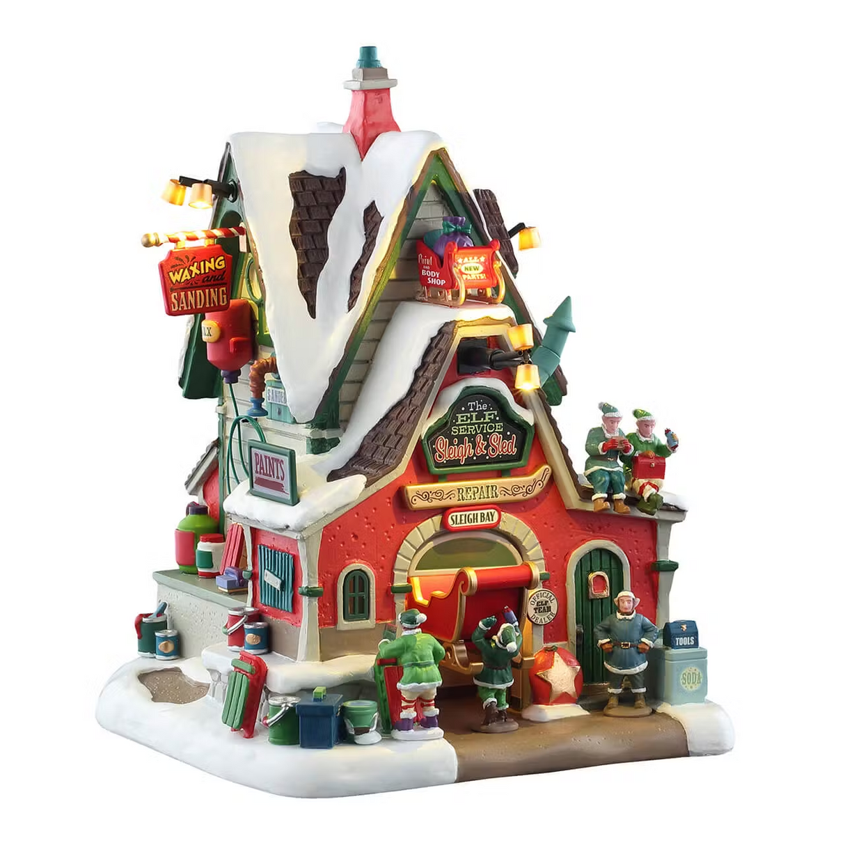 The Elf Service Sleigh & Sled Repair B/O (4.5V) Lemax Christmas Village Illuminated Building